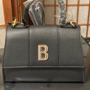 Bebe Logo Black Leather Top-Handle Bag